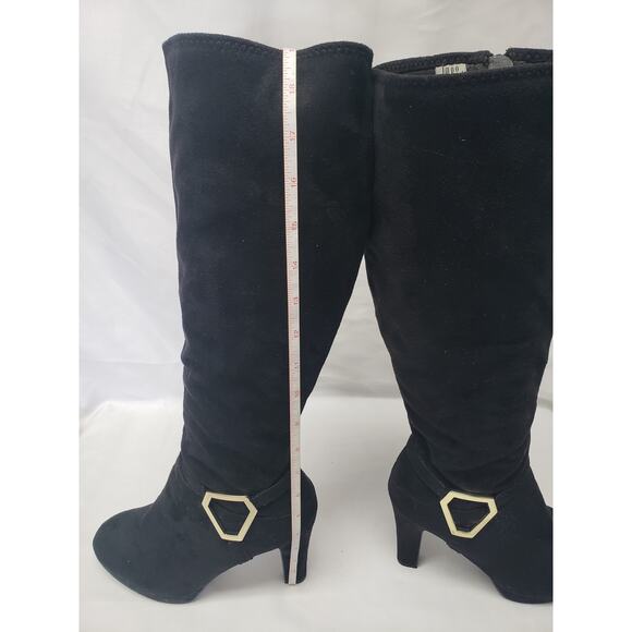 IMPO Stretch Black & Gold Suede Knee High Heeled Boots - Size 8 - Picture 10 of 11